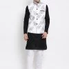 VASTRAMAY Men's Black Cotton Blend Kurta, Ethnic Jacket And Pyjama Set Jacket Kurta Sets