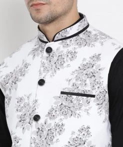 VASTRAMAY Men's Black Cotton Blend Kurta, Ethnic Jacket And Pyjama Set Jacket Kurta Sets