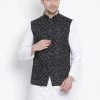 Vastramay Men's Black Cotton Blend Ethnic Jacket