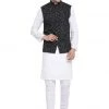 Vastramay Men's White Cotton Blend Kurta, Ethnic Jacket And Pyjama Set