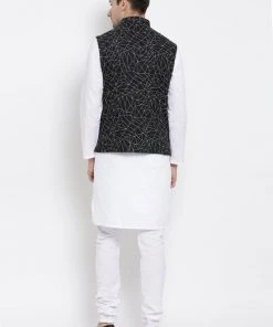 Vastramay Men's White Cotton Blend Kurta, Ethnic Jacket And Pyjama Set 11 Vastramay Men's White Cotton Blend Kurta, Ethnic Jacket And Pyjama Set