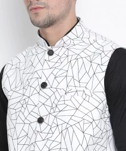 VASTRAMAY Men's White Cotton Blend Ethnic Jacket 10 VASTRAMAY Men's White Cotton Blend Ethnic Jacket
