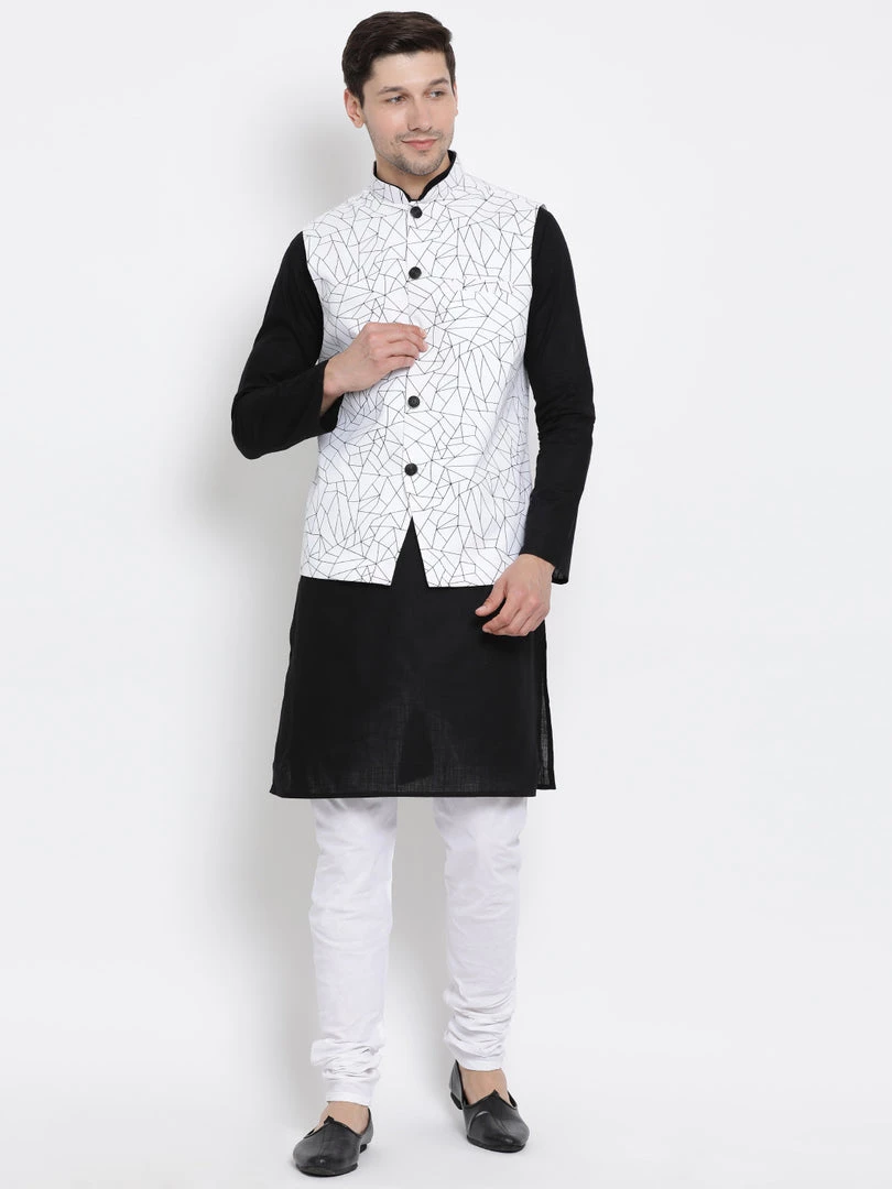 VASTRAMAY Men's White Cotton Blend Ethnic Jacket 7 VASTRAMAY Men's White Cotton Blend Ethnic Jacket
