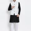 Vastramay Men's Black Cotton Blend Kurta, Ethnic Jacket And Pyjama Set 2 Vastramay Men's Black Cotton Blend Kurta, Ethnic Jacket And Pyjama Set