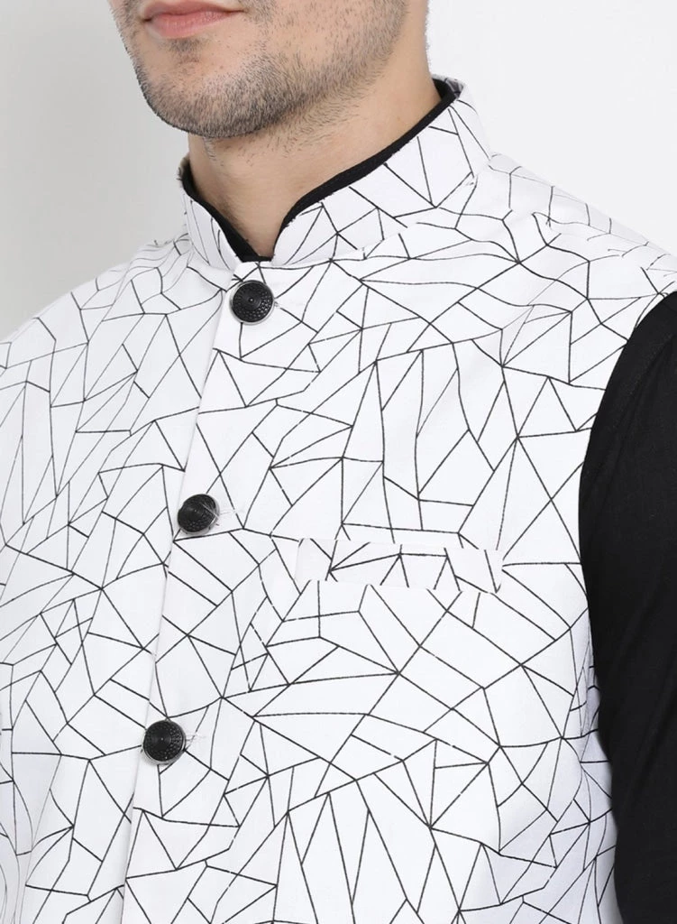 Vastramay Men's Black Cotton Blend Kurta, Ethnic Jacket And Pyjama Set Kurta Sets 4 Vastramay Men's Black Cotton Blend Kurta, Ethnic Jacket And Pyjama Set Kurta Sets