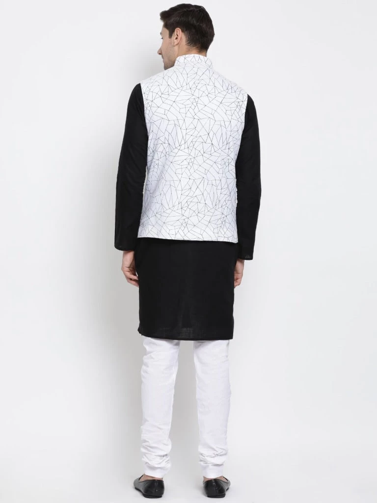 Vastramay Men's Black Cotton Blend Kurta, Ethnic Jacket And Pyjama Set Kurta Sets 5 Vastramay Men's Black Cotton Blend Kurta, Ethnic Jacket And Pyjama Set Kurta Sets