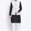 Vastramay Men's Black Cotton Blend Kurta, Ethnic Jacket And Pyjama Set