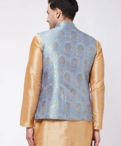VASTRAMAY Men's Grey Silk Blend Nehru Jacket