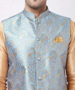 VASTRAMAY Men's Grey Silk Blend Nehru Jacket