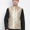 Vastramay Men's Gold Silk Blend Nehru Jacket