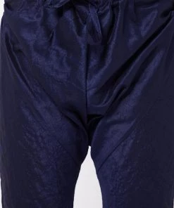 VASTRAMAY Men's Rose Gold Silk Blend Ethnic Jacket, Navy Blue Kurta And Pyjama Set