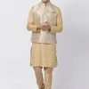 Vastramay Jacket Kurta Sets Men's Beige Cotton Silk Blend Kurta, Ethnic Jacket And Pyjama Set