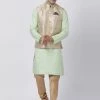 Vastramay Jacket Kurta Sets Men's Light Green Cotton Silk Blend Kurta, Ethnic Jacket And Pyjama Set