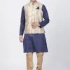 Vastramay Jacket Kurta Sets Men's Navy Blue Cotton Silk Blend Kurta, Ethnic Jacket And Pyjama Set