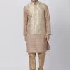 Vastramay Jacket Kurta Sets Men's Gold Cotton Silk Blend Kurta, Ethnic Jacket And Pyjama Set