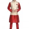 Vastramay Men's Maroon Cotton Silk Blend Kurta, Ethnic Jacket And Pyjama Set