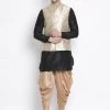 Vastramay Men's Black Cotton Silk Blend Nehru Jacket, Kurta And Dhoti Pant Set