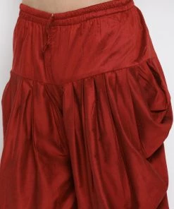 Vastramay Men's Gold Cotton Silk Blend Ethnic Jacket, Kurta And Dhoti Pant Set