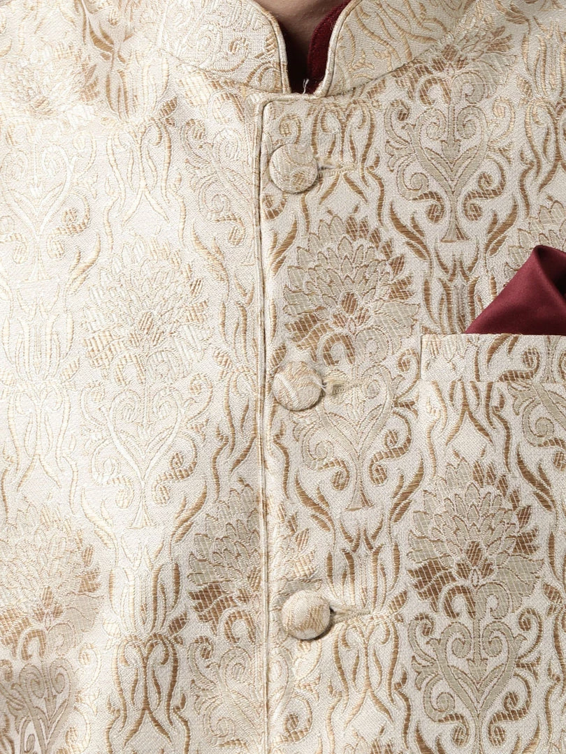 Vastramay Men's Maroon Cotton Silk Blend Ethnic Jacket, Kurta And Dhoti Pant Set Buy 1 Get 1 5 Vastramay Men's Maroon Cotton Silk Blend Ethnic Jacket, Kurta And Dhoti Pant Set Buy 1 Get 1