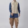 Vastramay Kurta Sets Men's Dark Blue Cotton Silk Blend Ethnic Jacket, Kurta And Dhoti Pant Set