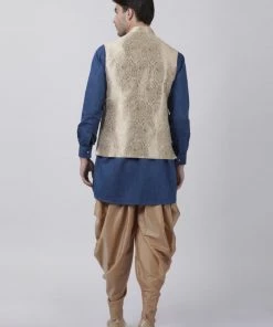Vastramay Kurta Sets Men's Dark Blue Cotton Silk Blend Ethnic Jacket, Kurta And Dhoti Pant Set 11 Vastramay Kurta Sets Men's Dark Blue Cotton Silk Blend Ethnic Jacket, Kurta And Dhoti Pant Set