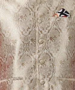 Vastramay Men's Orange Cotton Silk Blend Ethnic Jacket, Kurta And Dhoti Pant Set