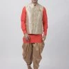 Vastramay Men's Orange Cotton Silk Blend Ethnic Jacket, Kurta And Dhoti Pant Set