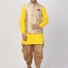 Vastramay Buy 1 Get 1 Men's Yellow Cotton Silk Blend Ethnic Jacket, Kurta And Dhoti Pant Set 1 Vastramay Buy 1 Get 1 Men's Yellow Cotton Silk Blend Ethnic Jacket, Kurta And Dhoti Pant Set