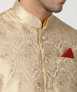 Vastramay Buy 1 Get 1 Men's Yellow Cotton Silk Blend Ethnic Jacket, Kurta And Dhoti Pant Set 10 Vastramay Buy 1 Get 1 Men's Yellow Cotton Silk Blend Ethnic Jacket, Kurta And Dhoti Pant Set