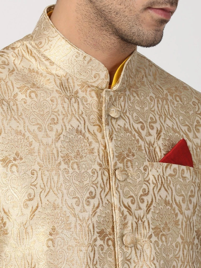 Vastramay Buy 1 Get 1 Men's Yellow Cotton Silk Blend Ethnic Jacket, Kurta And Dhoti Pant Set 5 Vastramay Buy 1 Get 1 Men's Yellow Cotton Silk Blend Ethnic Jacket, Kurta And Dhoti Pant Set