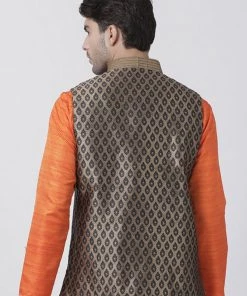 Vastramay Men's Black Cotton Silk Blend Ethnic Jacket