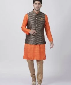 Vastramay Men's Black Cotton Silk Blend Ethnic Jacket