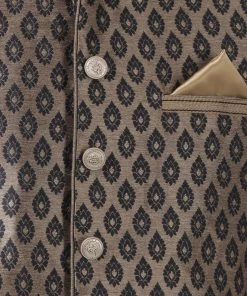 Vastramay Men's Orange Cotton Silk Blend Kurta, Ethnic Jacket And Pyjama Set