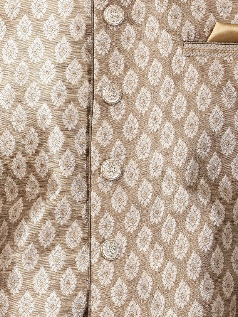 Vastramay Men's Gold Cotton Silk Blend Ethnic Jacket 5 Vastramay Men's Gold Cotton Silk Blend Ethnic Jacket