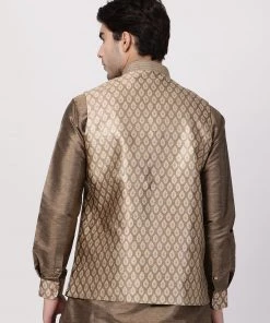 Vastramay Silk Blend Gold Baap Beta Ethnic Jacket