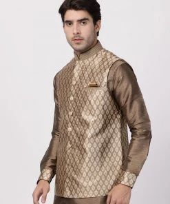 Vastramay Silk Blend Gold Baap Beta Ethnic Jacket