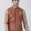 Vastramay Men's Maroon Cotton Silk Blend Ethnic Jacket