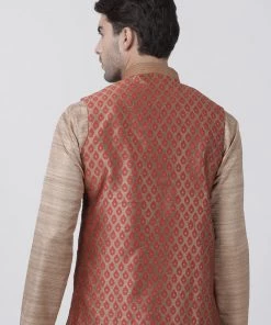 Vastramay Men's Maroon Cotton Silk Blend Ethnic Jacket