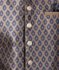 Vastramay Men's Navy Blue Cotton Silk Blend Nehru Jacket