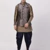 Vastramay Men's Navy Blue Cotton Silk Blend Ethnic Jacket, Kurta And Dhoti Pant Set