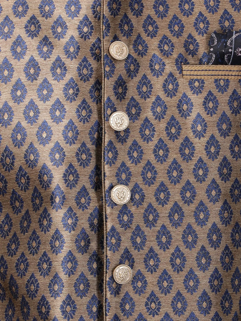 Vastramay Men's Navy Blue Cotton Silk Blend Ethnic Jacket, Kurta And Dhoti Pant Set 5 Vastramay Men's Navy Blue Cotton Silk Blend Ethnic Jacket, Kurta And Dhoti Pant Set