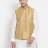 Vastramay Men's Beige Cotton Silk Blend Ethnic Jacket