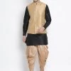 Vastramay Men's Black Cotton Silk Blend Ethnic Jacket, Kurta And Dhoti Pant Set