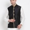 VASTRAMAY Men's Black Cotton Silk Blend Ethnic Jacket