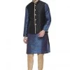 Vastramay Kurta Sets Men's Blue Cotton Silk Blend Kurta, Ethnic Jacket And Pyjama Set