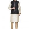 Vastramay Men's Gold Cotton Silk Blend Kurta, Ethnic Jacket And Pyjama Set