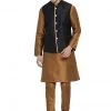 Vastramay Men's Brown Cotton Silk Blend Kurta, Ethnic Jacket And Pyjama Set