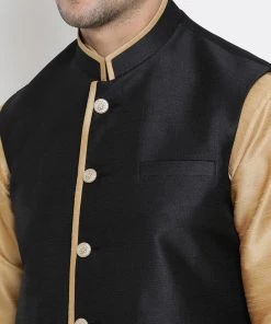 Vastramay Kurta Sets Men's Gold Cotton Silk Blend Kurta, Ethnic Jacket And Pyjama Set 10 Vastramay Kurta Sets Men's Gold Cotton Silk Blend Kurta, Ethnic Jacket And Pyjama Set