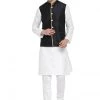 Vastramay Men's White Cotton Silk Blend Kurta, Ethnic Jacket And Pyjama Set Kurta Sets