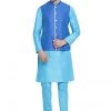 Vastramay Men's Light Blue Cotton Silk Blend Kurta, Ethnic Jacket And Pyjama Set 2 Vastramay Men's Light Blue Cotton Silk Blend Kurta, Ethnic Jacket And Pyjama Set